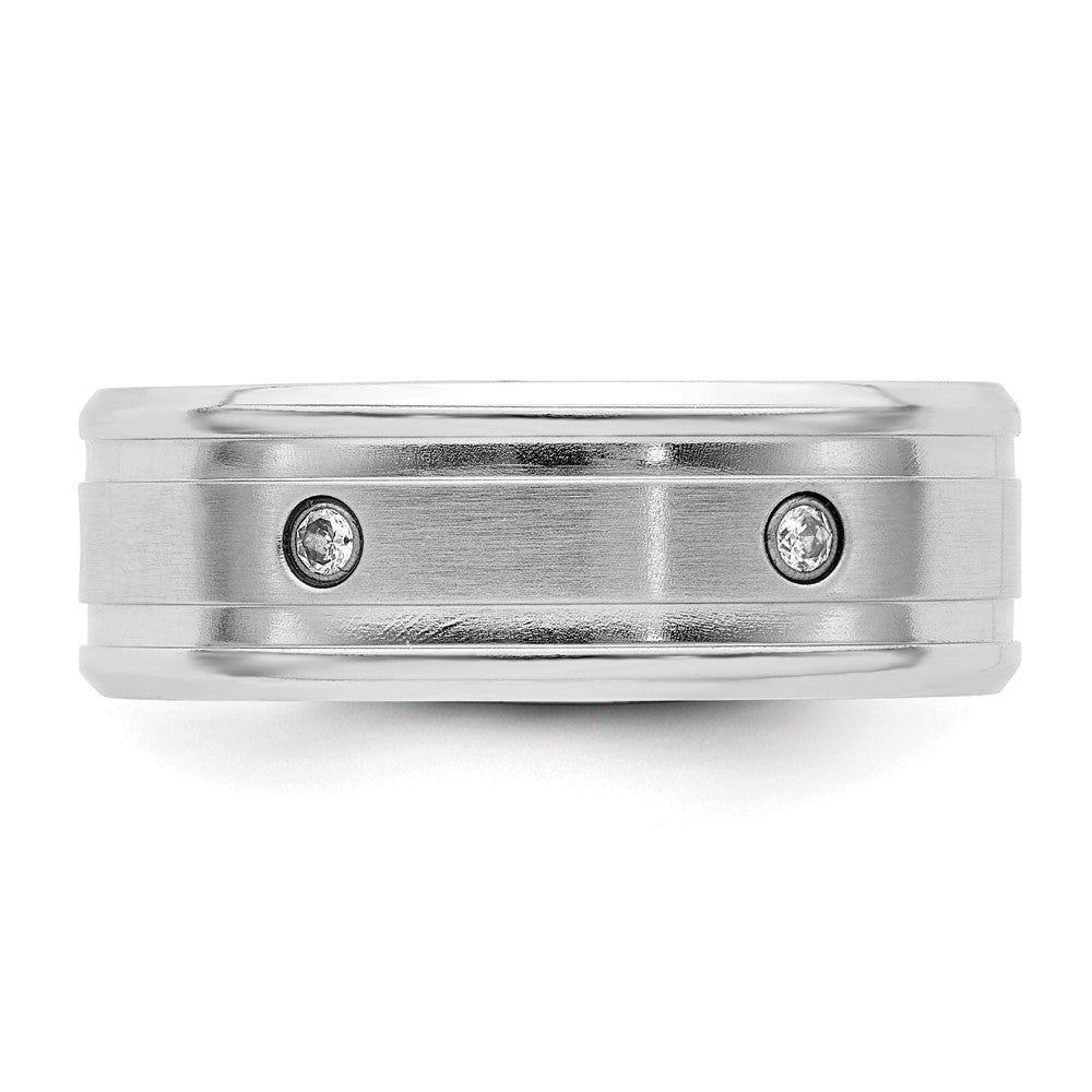Cobalt Brushed and Polished with CZ  Beveled 8mm Band Size - 11