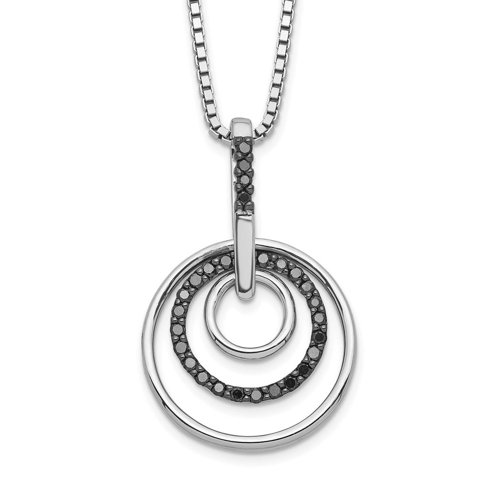 White Night Sterling Silver Rhodium-plated Black Diamond Circle 18 Inch Necklace with 2 Inch Extender 18 Inches