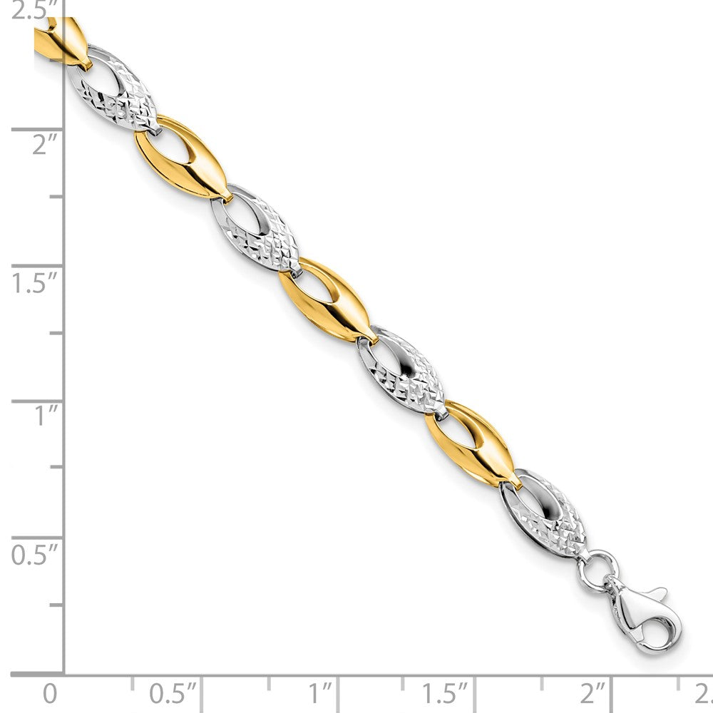 14K Two-tone Polished and Diamond-cut Fancy Link Bracelet 7  inches
