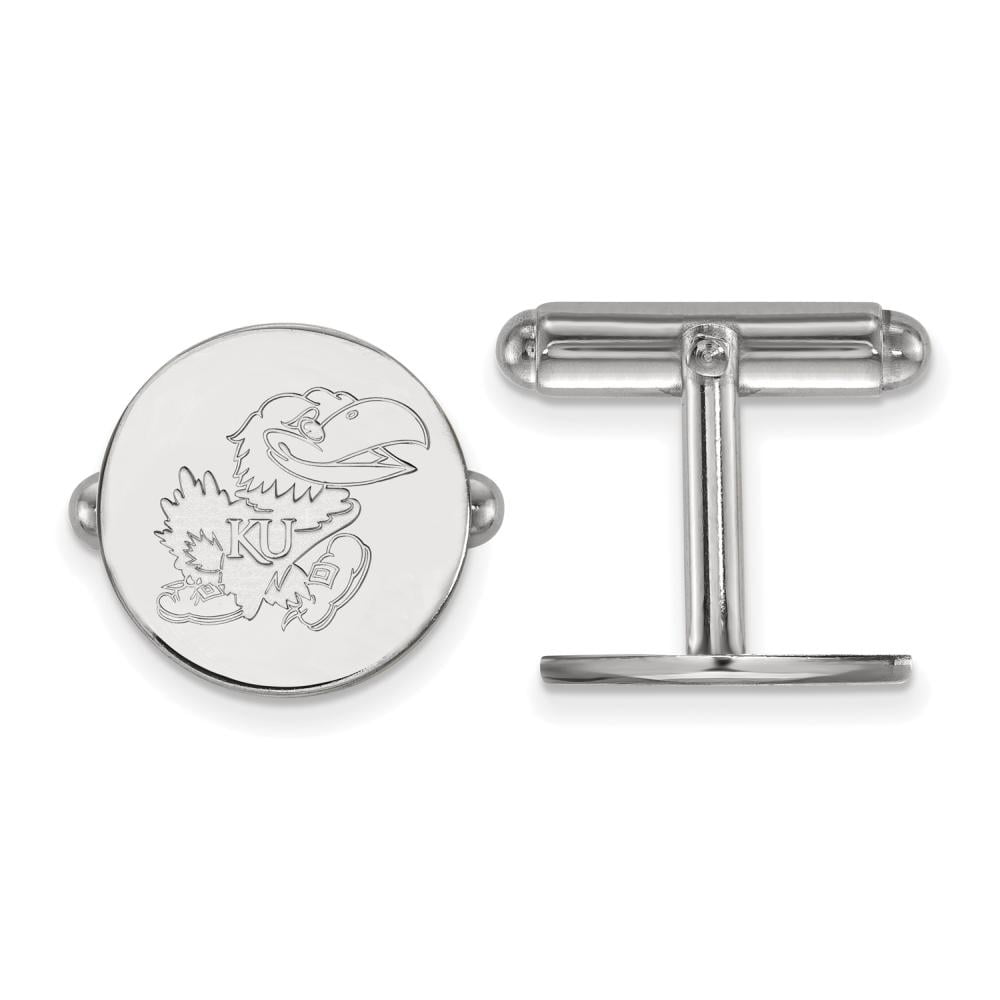 Sterling Silver Rhodium-plated LogoArt University of Kansas Jayhawk Cuff Links Q-SS071UKS