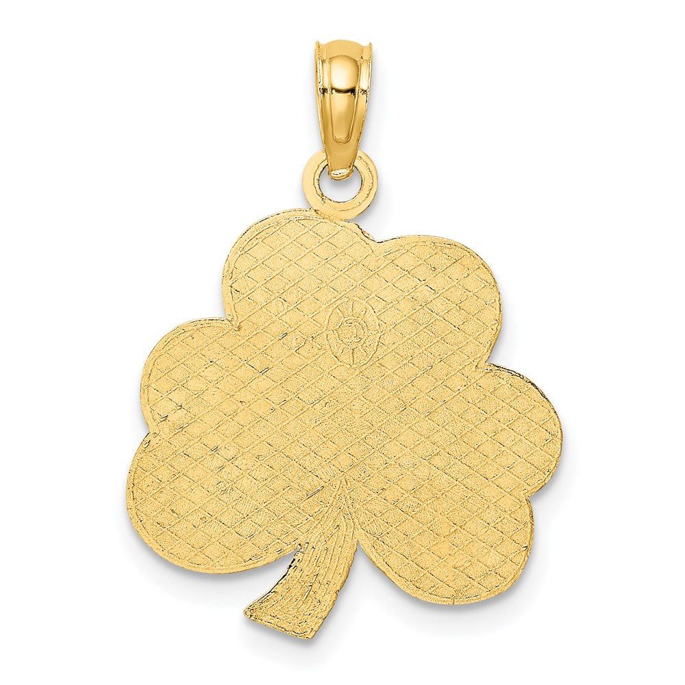 14k Polished Solid Satin Happy St. Patricks Day Clover Charm