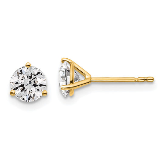 14k Yellow Gold 1 1/4 ctw Lab Grown Diamond VS/SI+ G+ Round 3 Prong Heavy Wt. Stud Earrings