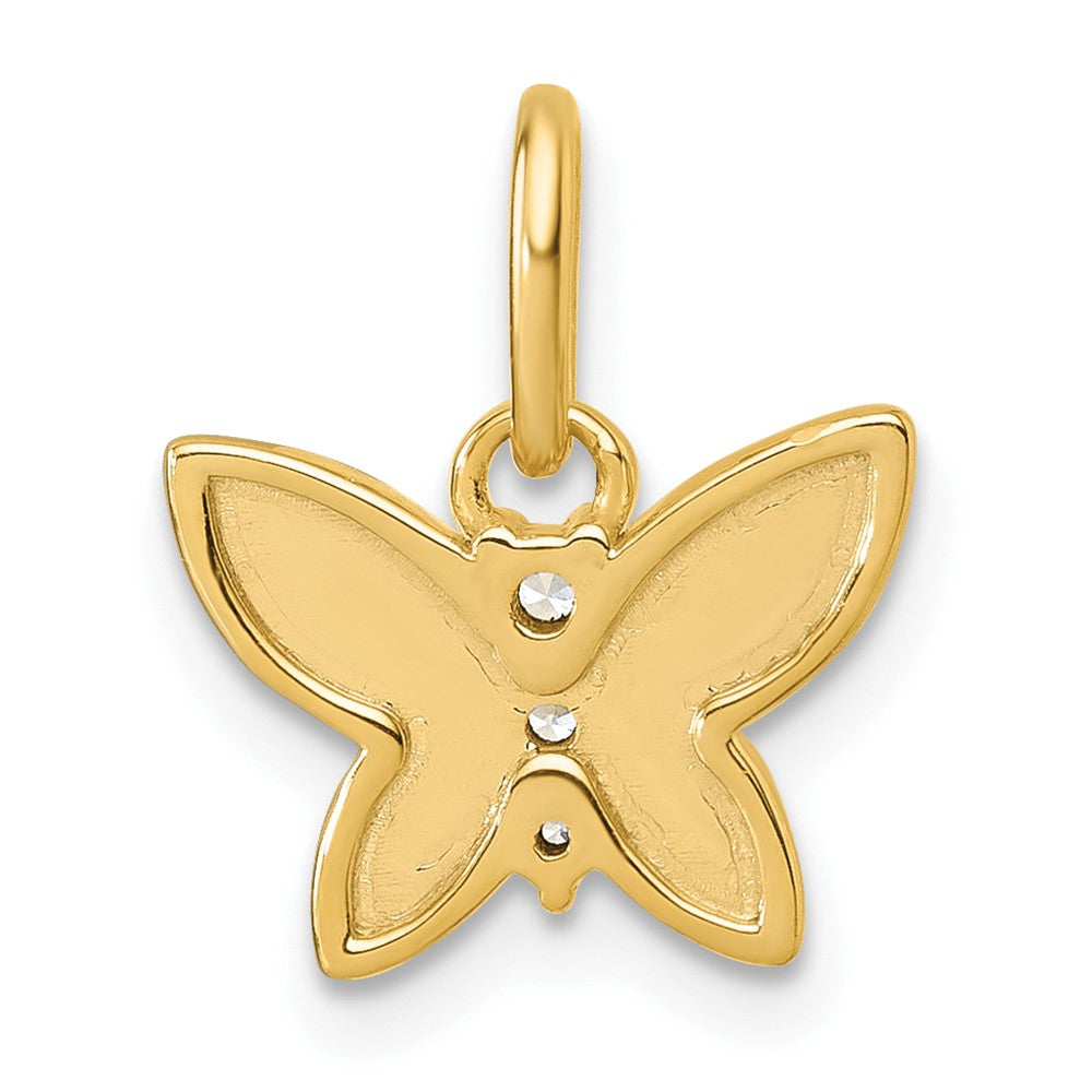 14K Polished and Hammered Diamond Butterfly Pendant