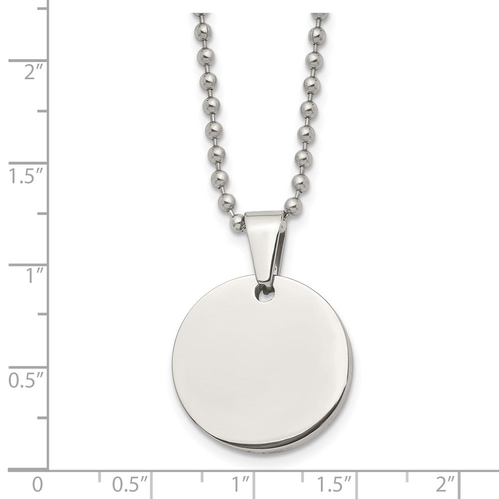 Stainless Steel Brushed & Polished Round 4mm Dog Tag 24in Necklace