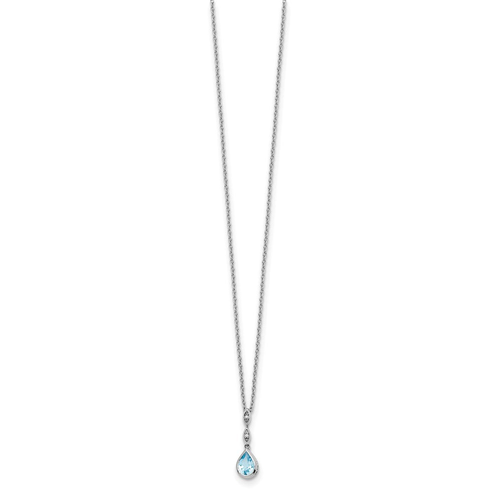 White Ice Sterling Silver Rhodium-plated 18 Inch Blue Topaz and Diamond Teardrop Necklace with 2 Inch Extender 18 Inches