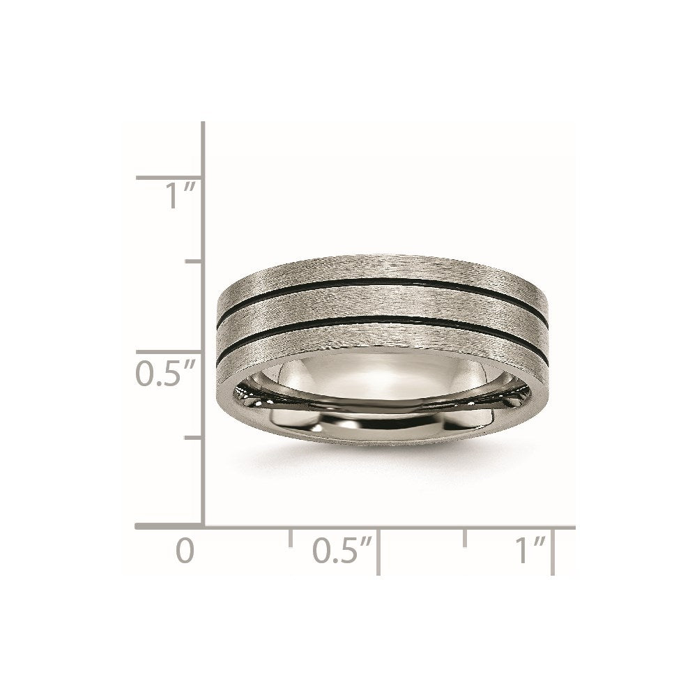 Titanium Brushed Black Enamel Grooved 7mm Flat Band Size - 7.5