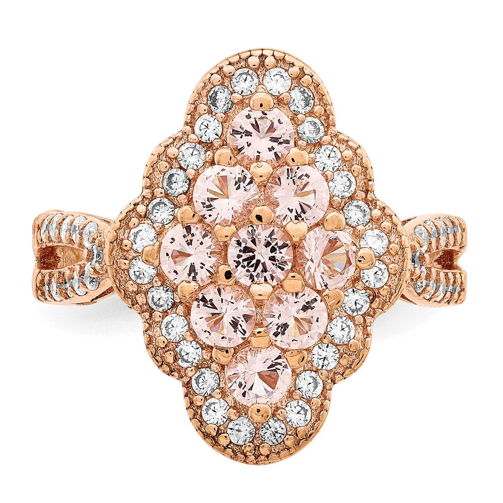 Sterling Silver Rose Gold-plated Imitation PinkSapphire/CZ Ring