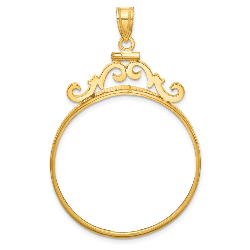 Wideband Distinguished Coin Jewelry 14k Polished French Scroll 32.0mm x 2.85mm Screw Top Coin Bezel Pendant