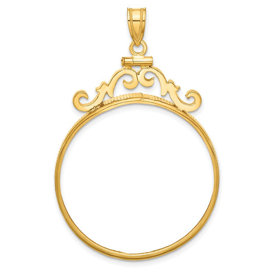 Wideband Distinguished Coin Jewelry 14k Polished French Scroll 32.0mm x 2.85mm Screw Top Coin Bezel Pendant