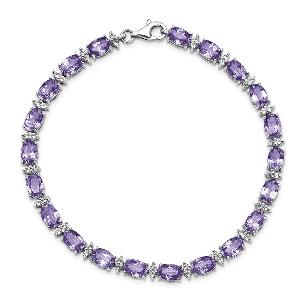 Sterling Silver Rhodium-plated Amethyst & White Topaz Bracelet 7 inches