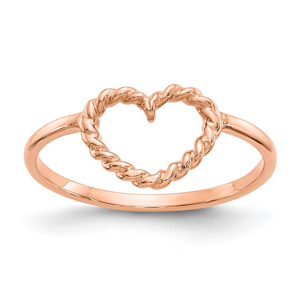 14k Rose Gold Polished & Textured Heart Ring Size 7