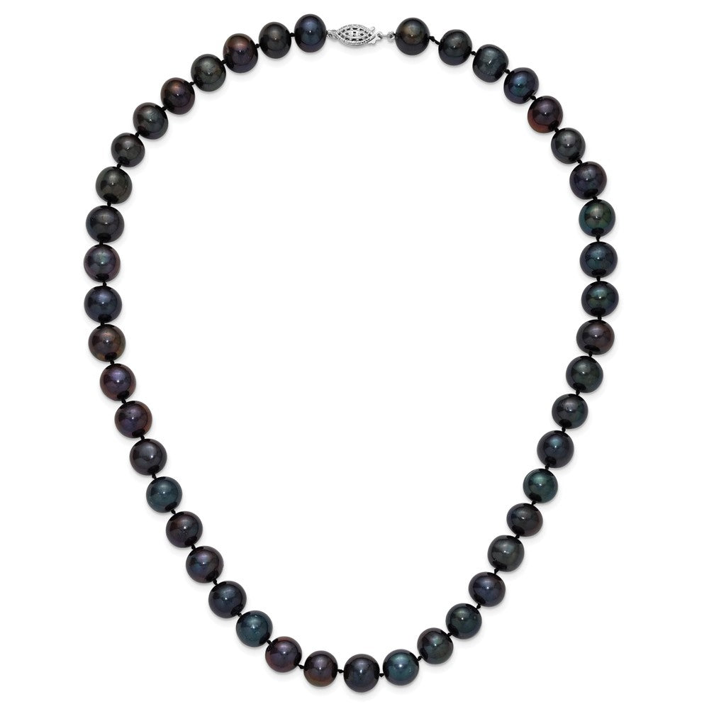 Sterling Silver Rhodium-plated 10-11mm Black Near-Round Freshwater Cultured Pearl 20 inch Necklace 20 Inches