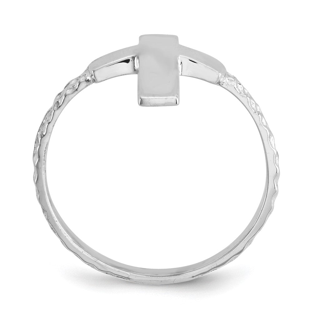 14k White Gold Polished Textured Cross Ring Size 7