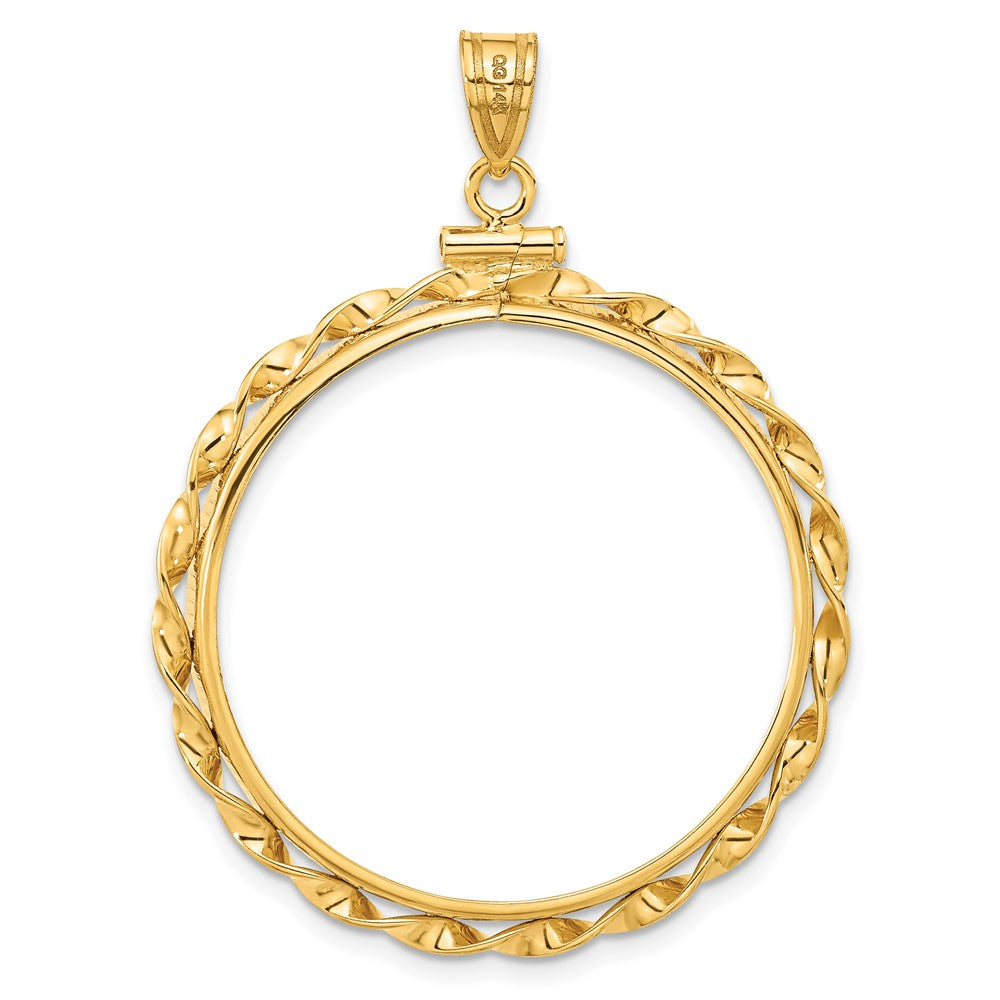 Wideband Distinguished Coin Jewelry 14k Polished Hand Twisted Ribbon 30.0mm x 3.00mm Screw Top Coin Bezel Pendant