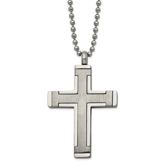 Titanium Brushed and Polished Cross 22in Necklace