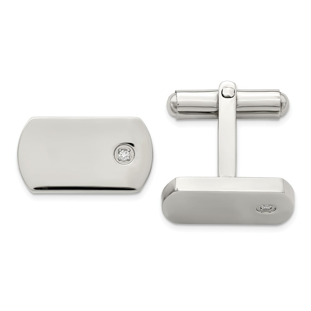 Stainless Steel Diamond Accent Cuff Links