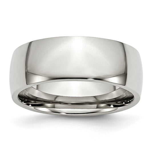 Stainless Steel Polished 8mm Half Round Band Size - 6.5