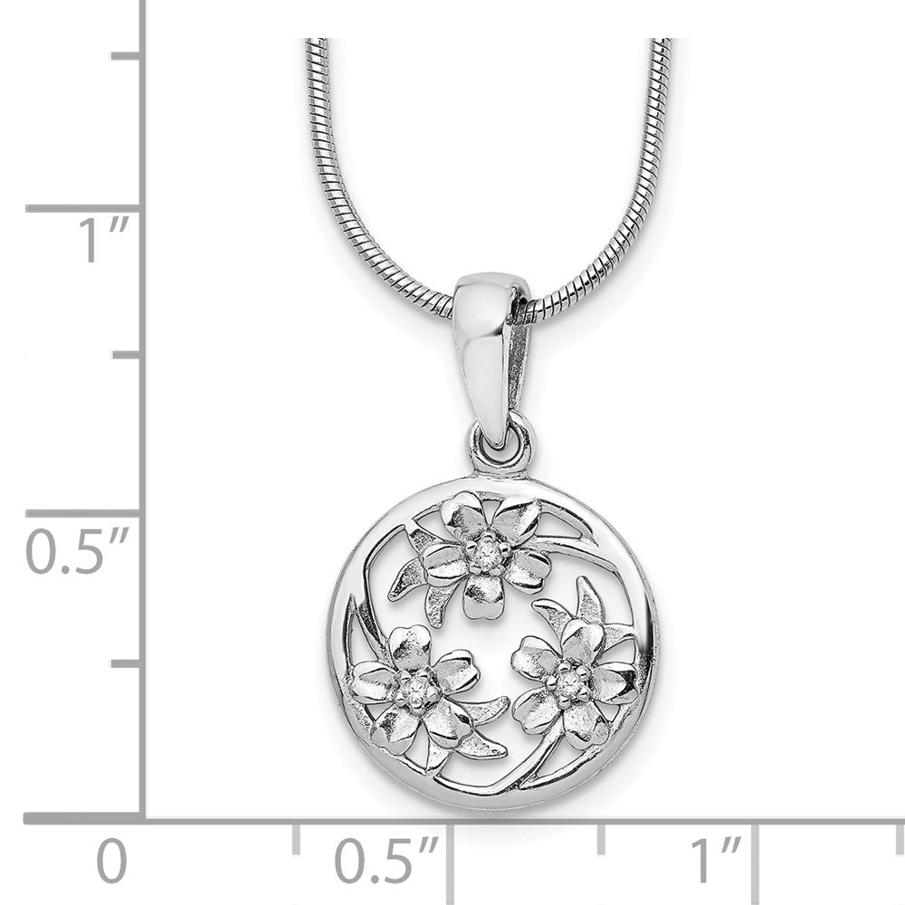 White Ice Sterling Silver Rhodium-plated 18 Inch Diamond Flower Necklace with 2 Inch Extender 18 Inches