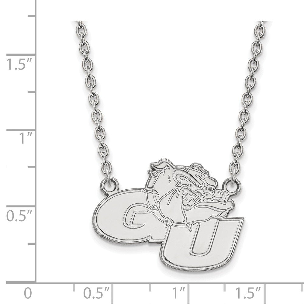 Sterling Silver Rhodium-plated LogoArt Gonzaga University G-U Bulldog Large Pendant 18 inch Necklace QSS008GON-18