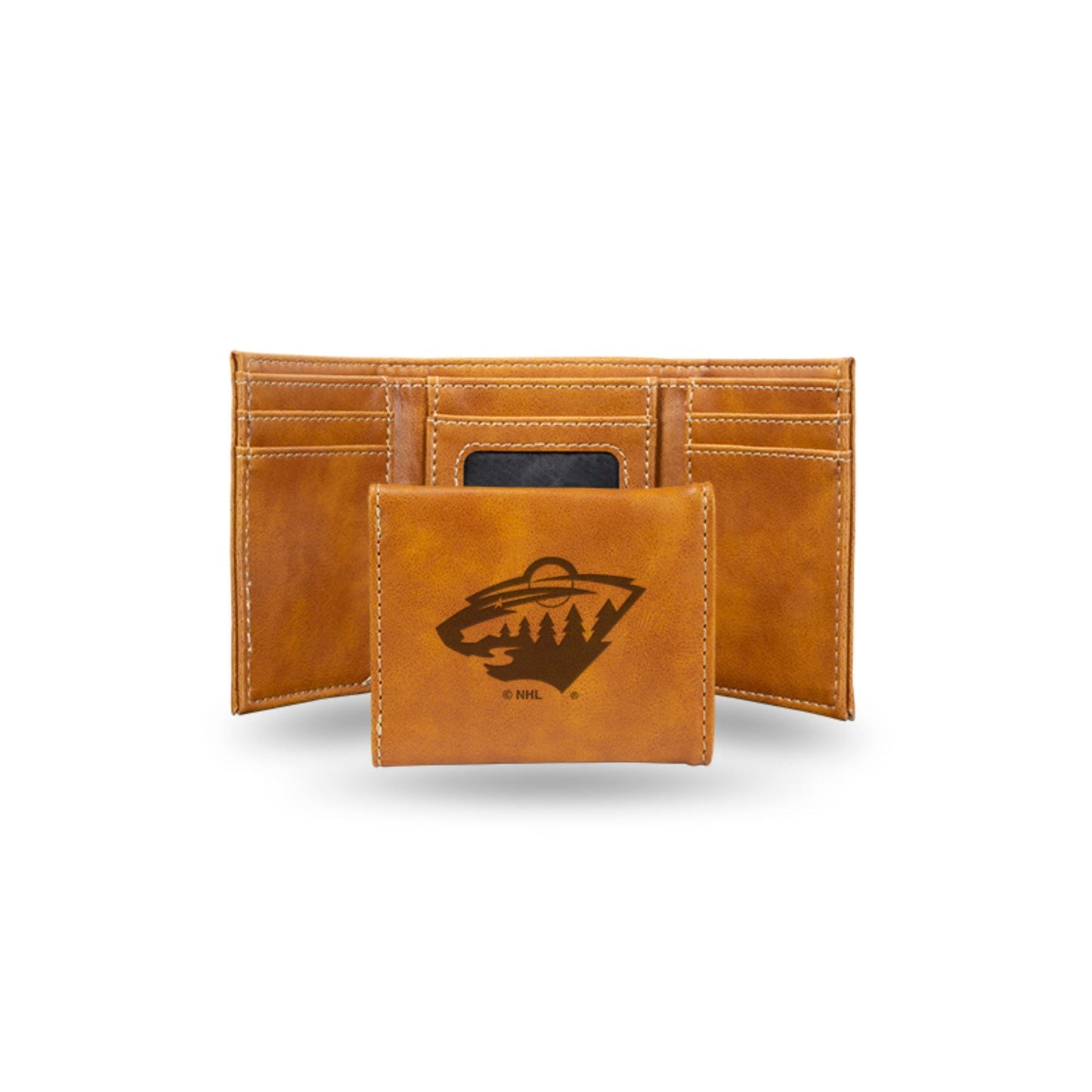 Hockey Rico Industries Minnesota Wild Brown Laser Engraved Trifold Laser Engraved Tri-Fold Wallet - Men's Accessory
