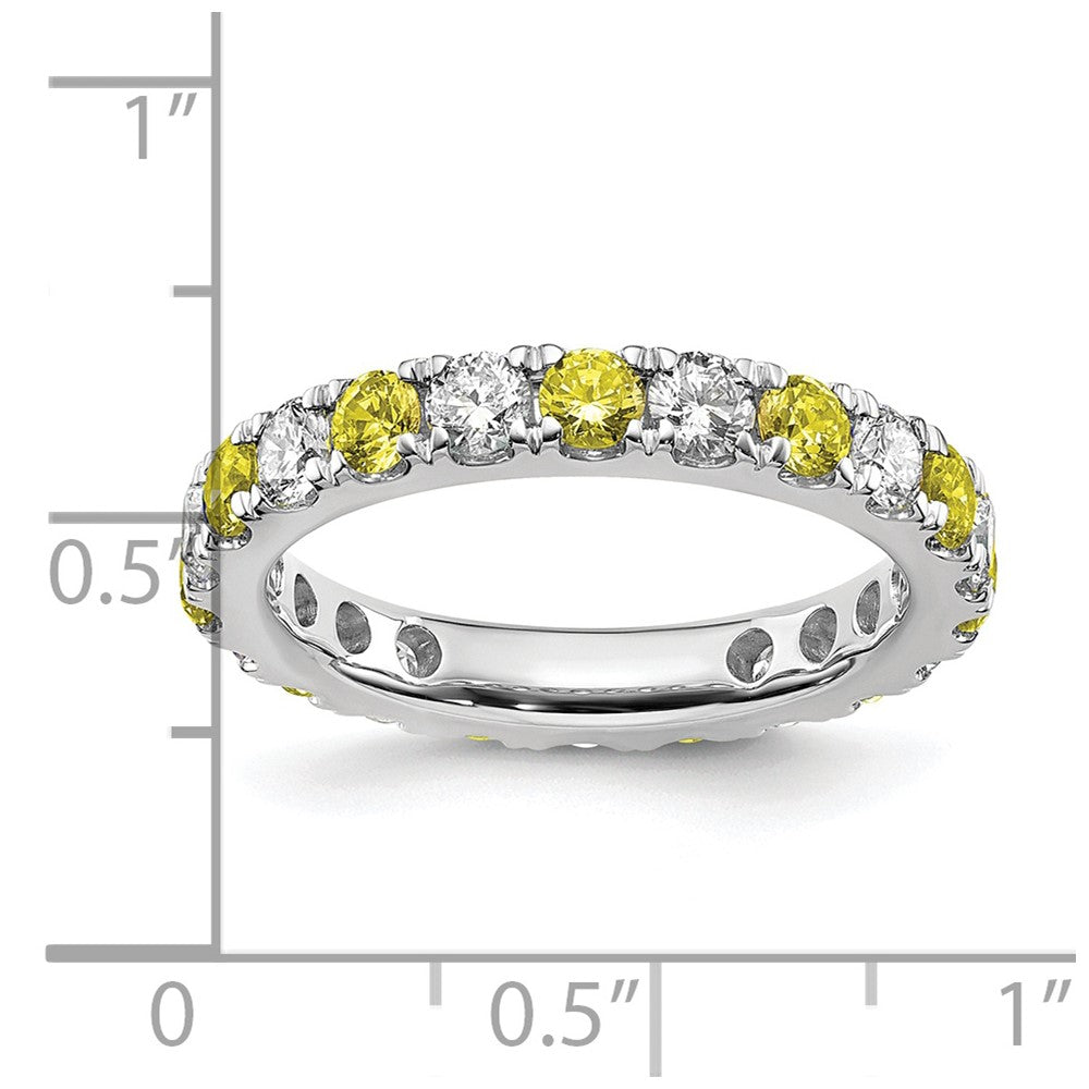 14k White Gold 1 1/5 carat Lab Grown Diamond VS/SI+ G+ and Lab Created Yellow Sapphire Size 8 Eternity Band