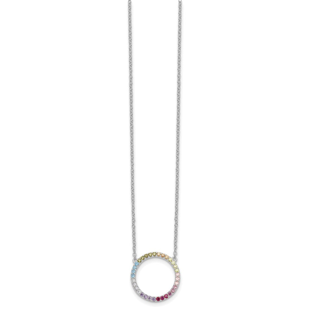 Prizma Sterling Silver Rhodium-plated 16 inch Colorful CZ Open Circle Necklace with 2 inch Extender 16 Inches