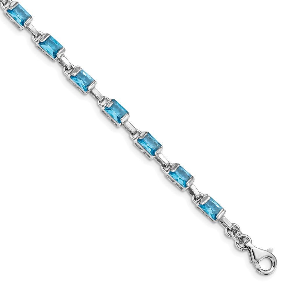 Sterling Silver Rhodium-plated Rectangular Blue Topaz Bracelet 7.25 inches