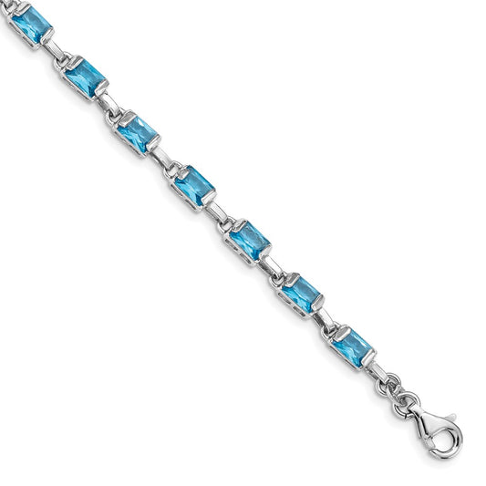 Sterling Silver Rhodium-plated Rectangular Blue Topaz Bracelet 7.25 inches