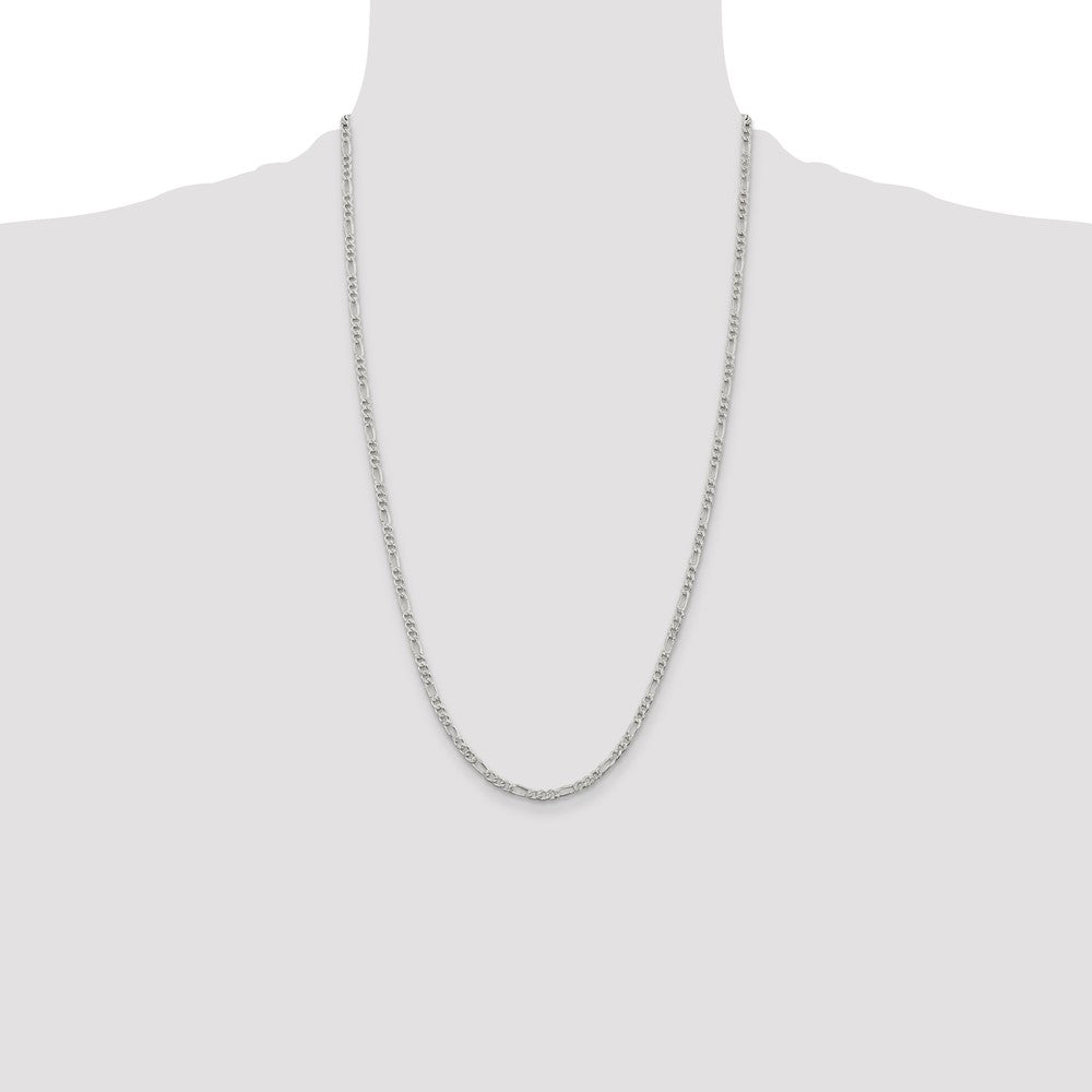 Sterling Silver 3mm Pav‚ Flat Figaro Chain 26 Inches