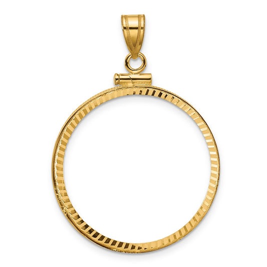 Wideband Distinguished Coin Jewelry 10k Polished and Diamond-cut 27.0mm x 2.35mm Screw Top Coin Bezel Pendant