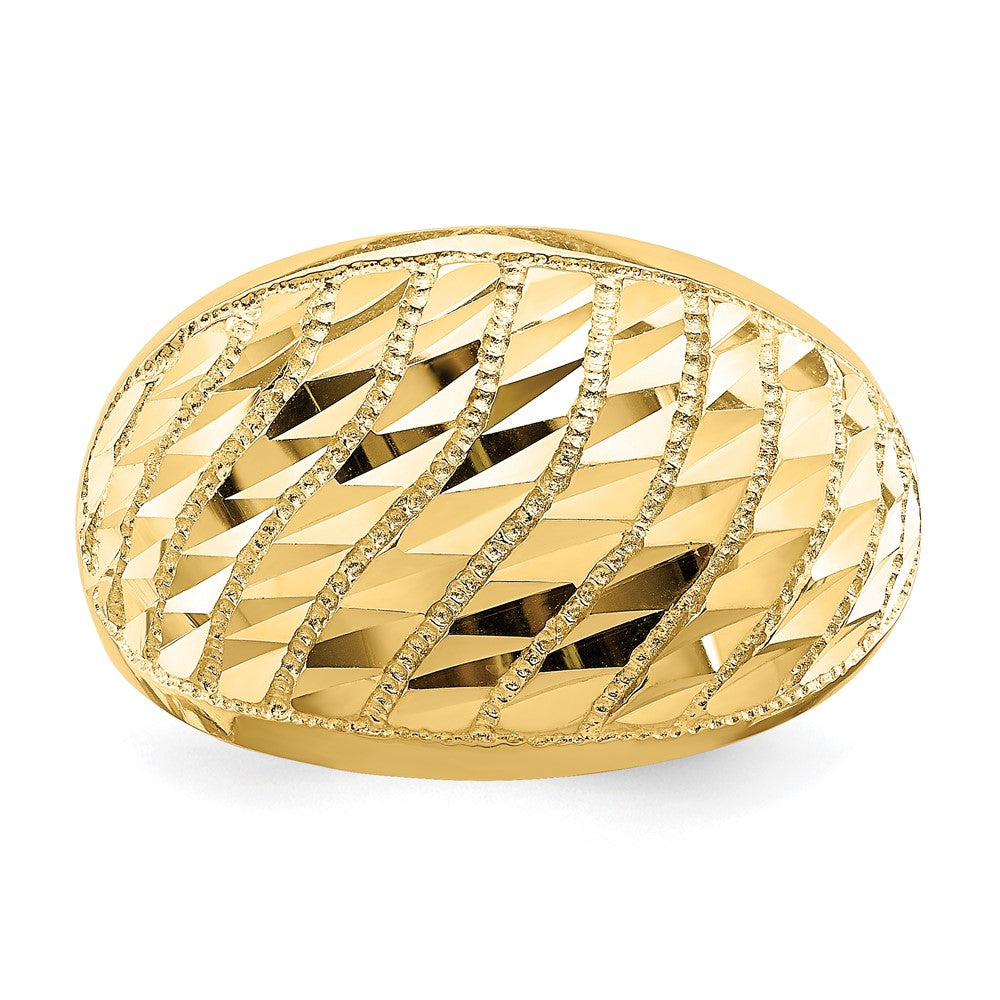 14K Diamond-cut Lattice Pattern Dome Ring Size 6.5