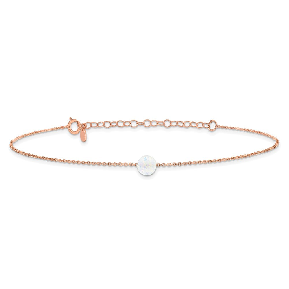Sterling Silver Rose-tone White Created Opal 9in Plus 2 in ext. Anklet 9 inches