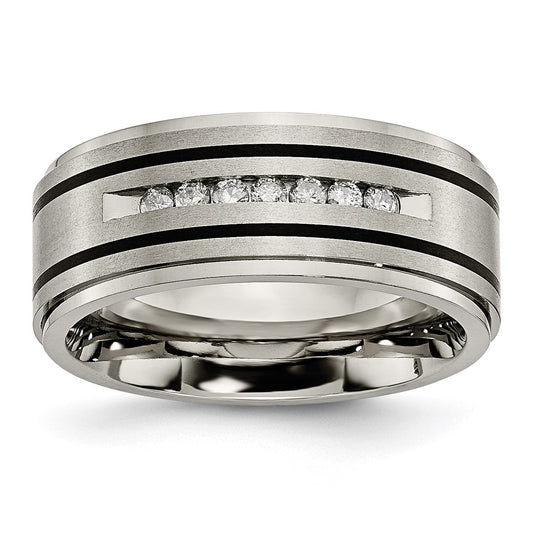 Titanium Polished/Brushed Enameled 1/4ct tw. Diamond 9mm Band Size - 12