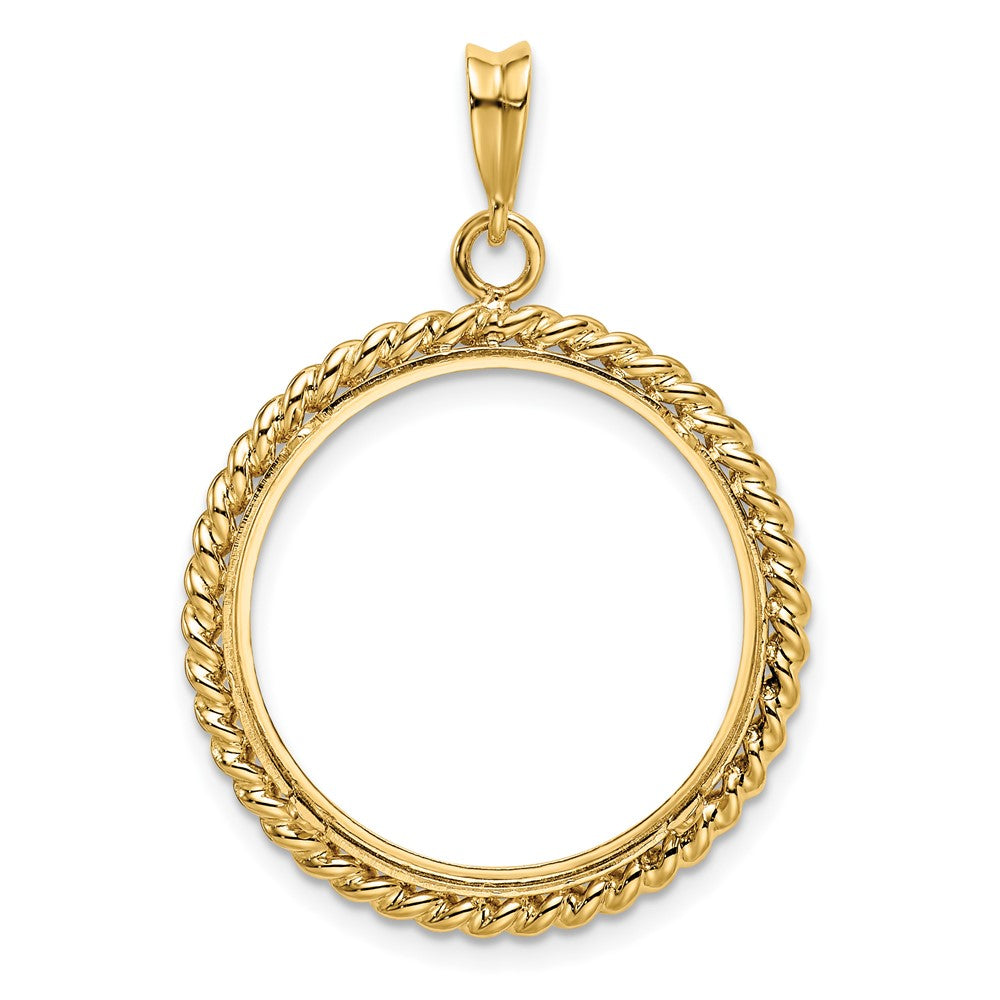 Wideband Distinguished Coin Jewelry 14k Polished with Twisted Wire 22.0mm Prong Coin Bezel Pendant