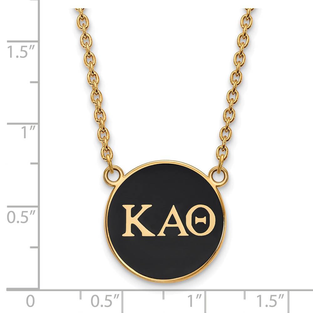 14K Plated Silver Kappa Alpha Theta Large Black Enamel Disc Necklace