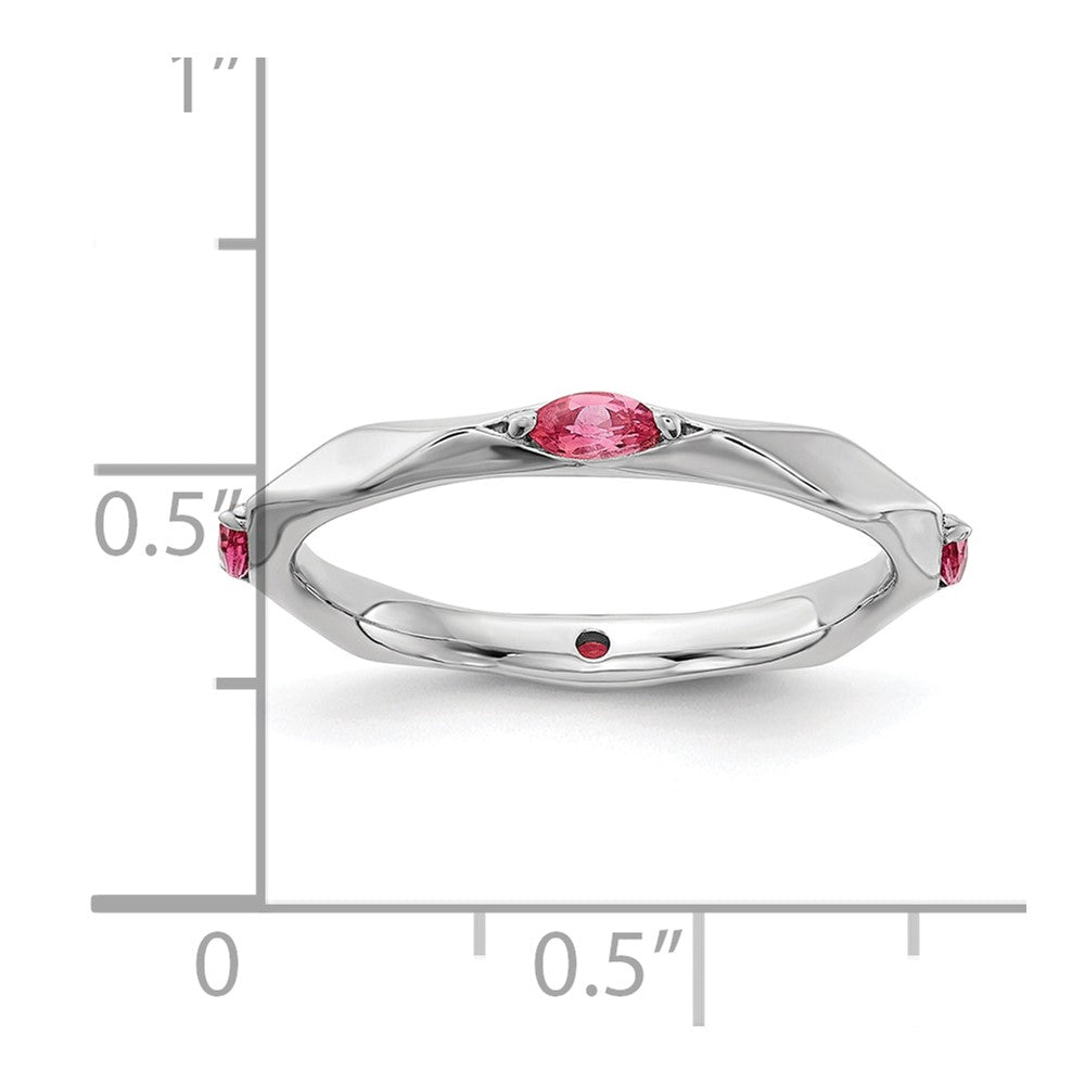 Sterling Silver Stackable Expressions Rhodium-plated Pink Tourmaline Ring Size -6
