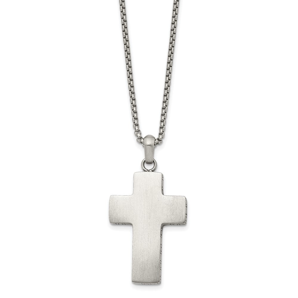 Stainless Steel Brushed Black Oxidized Cross 19.75in Necklace