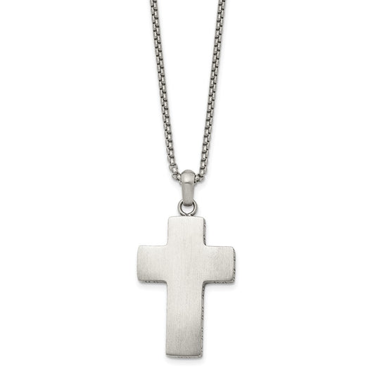 Stainless Steel Brushed Black Oxidized Cross 19.75in Necklace