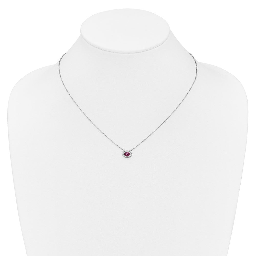 14k White Gold Diamond and Oval Ruby 18 inch Necklace