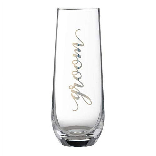 Lillian Rose Gold Groom Stemless Champagne Glass, 8oz, Clear