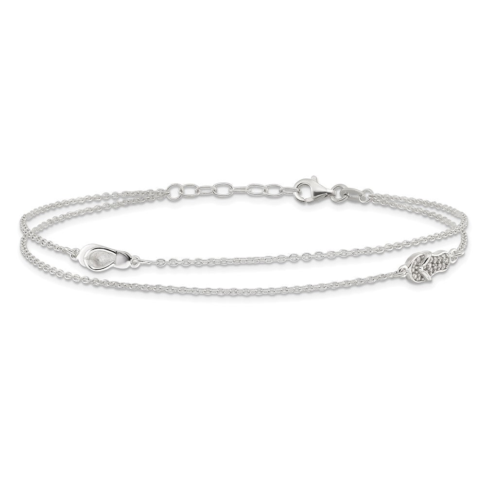 Sterling Silver CZ Flip Flop 9in Plus 1in Ext. Anklet 9 inches
