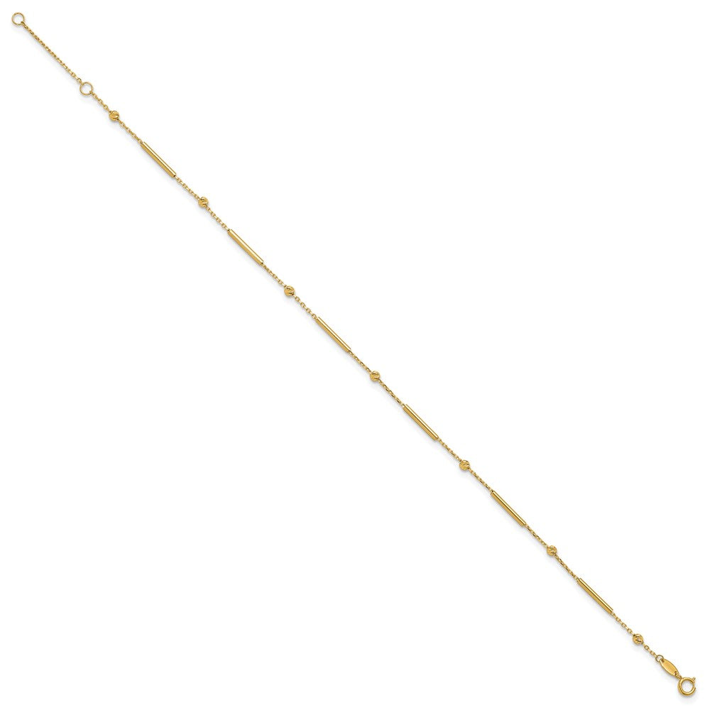 10K Polished and Diamond-cut bar 9in Plus 1in ext. Anklet