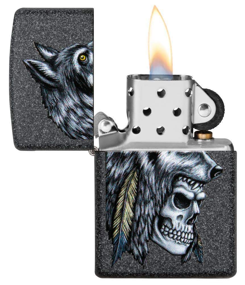 Zippo Wolf Skull Feather Design Iron Stone Pocket Lighter
