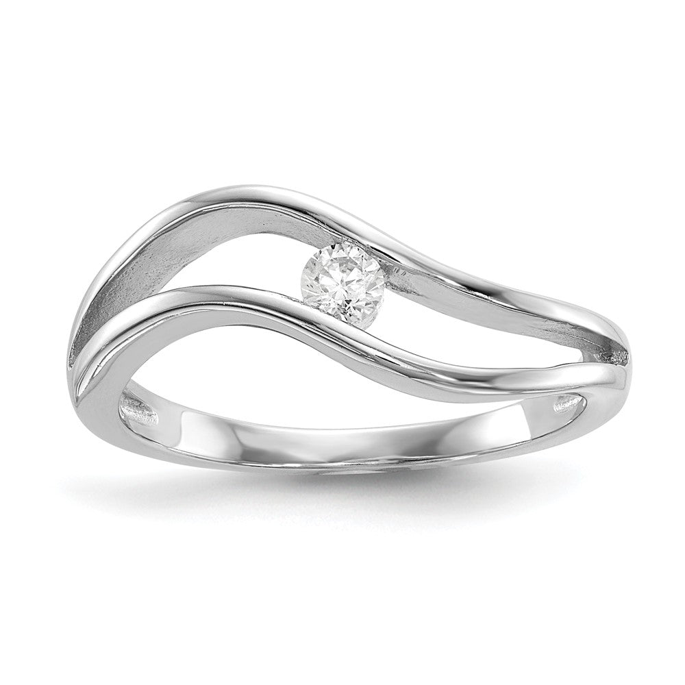 Sterling Silver Rhodium-plated Wavy CZ Ring