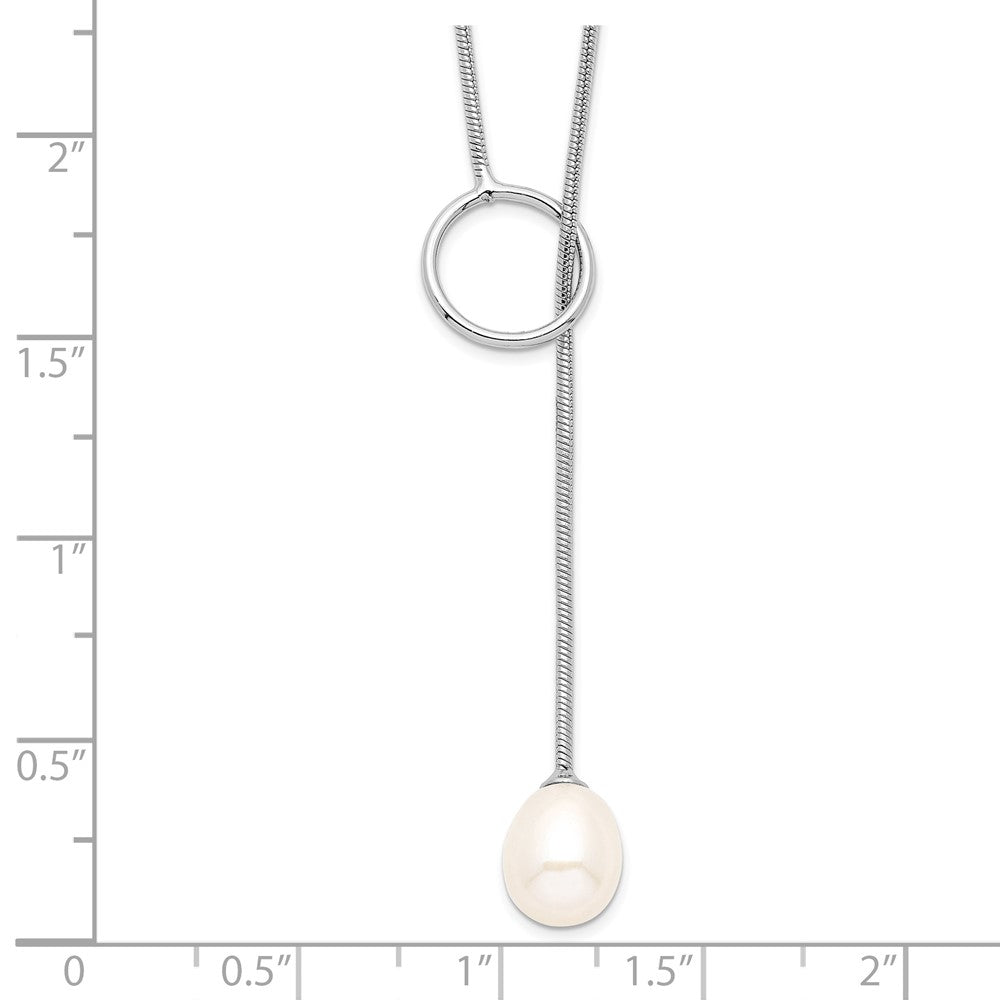 Sterling Silver Rhodium-plated 7-8mm White Teardrop Freshwater Cultured Pearl Toggle Drop 19.5 inch Necklace 19.5 Inches