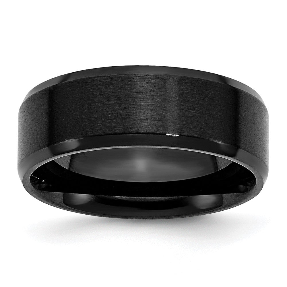 Stainless Steel Polished Brushed Center Black IP 8mm Beveled Edge Band Size - 13