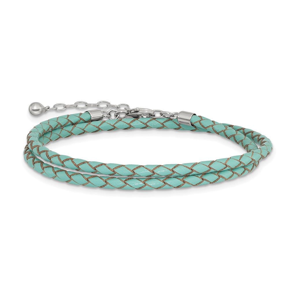 Sterling Silver Reflections Teal Leather Rhodium-plated 14 inch with a 2 inch extention Choker/Wrap Bracelet 14 inches