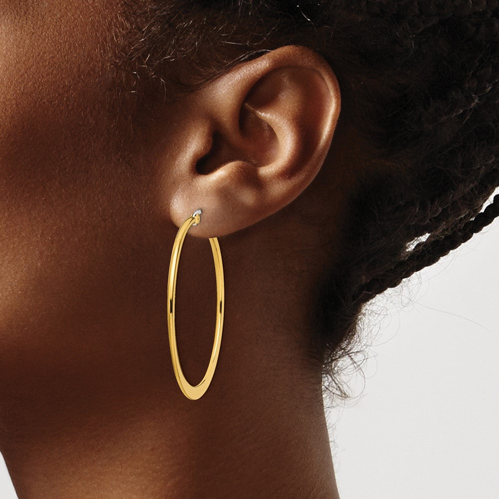 Stainless Steel Polished Yellow IP Tapered 43mm Diameter Hoop Earrings