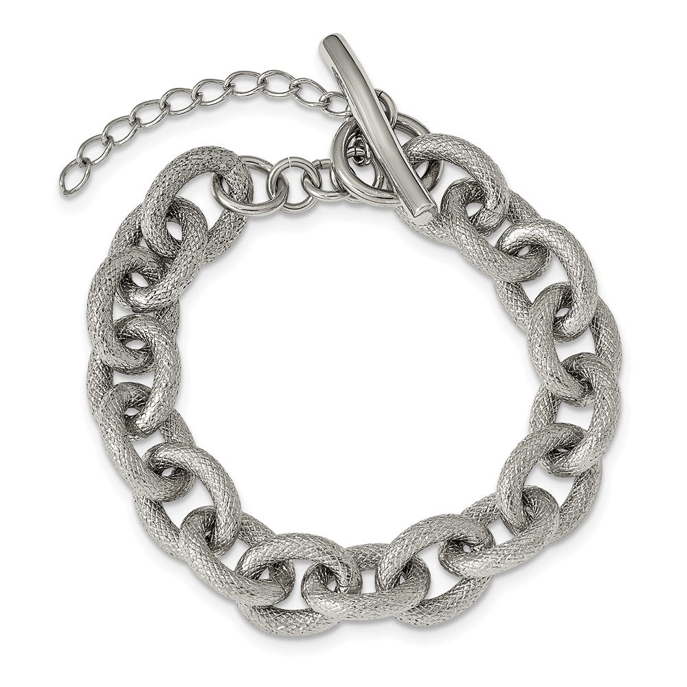 Stainless Steel Polished and Textured 7in Bracelet 7 inches