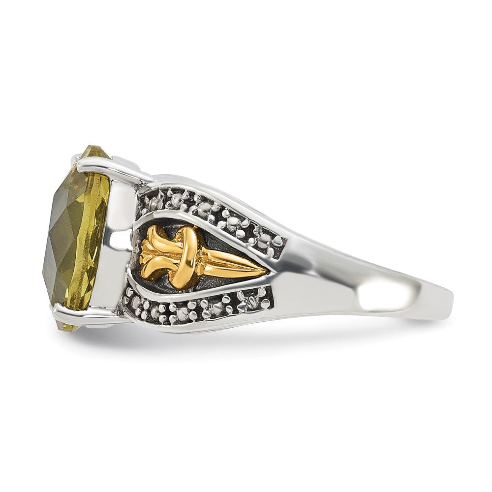 Sterling Silver w/ 14k Accent Antiqued Oval Lemon Quartz Ring